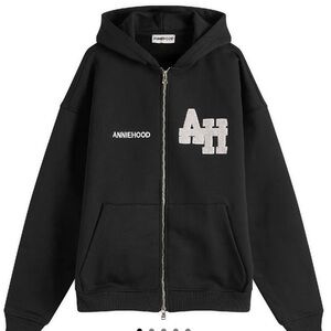 ANNIEHOOD Black College Zip-Up Hoodie-XL